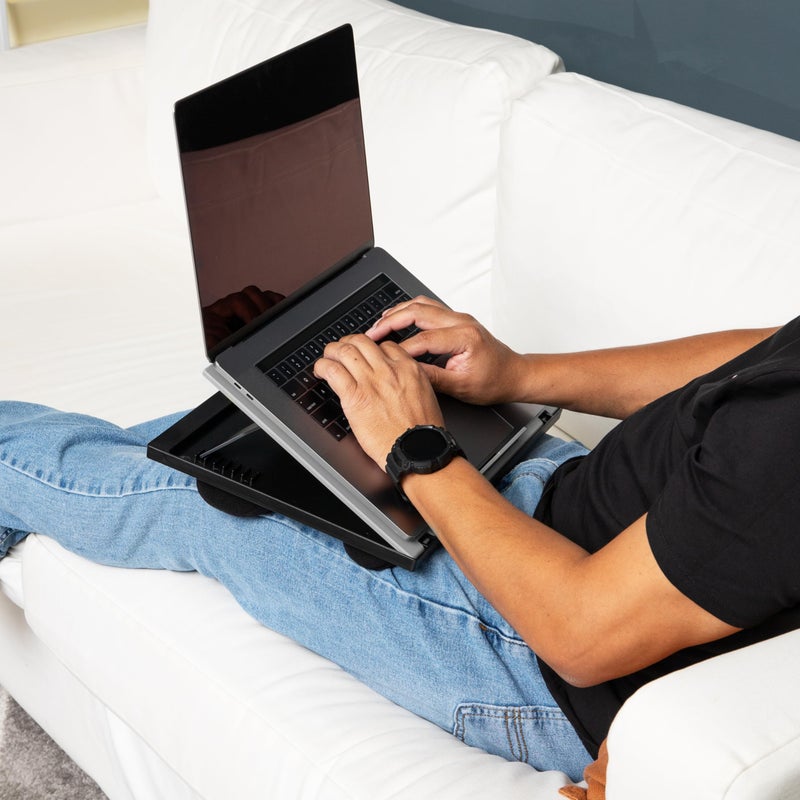 Mind Reader Lap Desk Laptop Stand, Bed Tray, Collapsible, Cushion, Portable, Dorm, Plastic, 14.75" L x 11" W x 7.3" H, Gray - Image 2